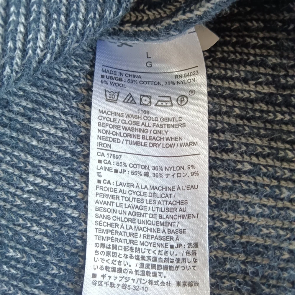 Banana Republic Men's Button Up Sweater - Cream, Navy, Gray Coastal, Preppy Sz L - Picture 11 of 11